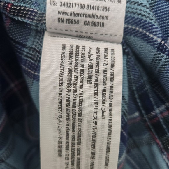 HOLLISTER Women's Blue Green Plaid Long Sleeve 3/4 Button Down Shirt Size XS - Picture 6 of 6